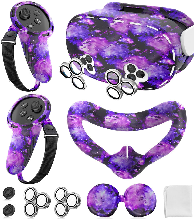 9-in-1 Silicone Cover Set for Meta/Oculus Quest 3S, Not Fit Quest 3 | VR Headset Protection Cover, Controller Grip Covers, Silicone Face Cover, Camera Lens Protectors, Protective Lens Cover Starry Blue
