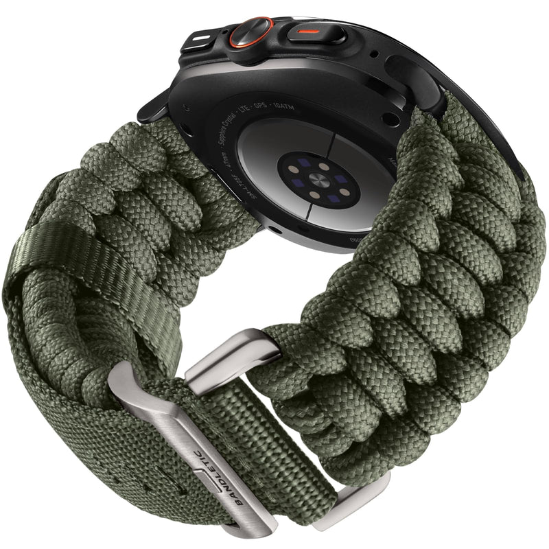 Bandletic Paracord Bands Compatible with Samsung Galaxy Watch Ultra | Rugged Handmade Woven Braided Tactical Military Survival Nylon, For Galaxy Watch Ultra 3 2 1 2026 2025 2024 47mm Titanium Buckle-Army Green Large (6.7"-7.7")