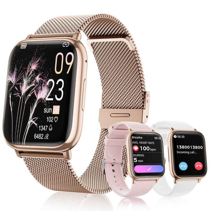 Smartwatch for Women, 1.83” Fitness Watch with Blood Pressure, Calls/Messages, Female Cycle Tracking, Heart Rate & Sleep Monitor, IP68 Waterproof for Android & iPhone (Rose Gold) Rose Gold
