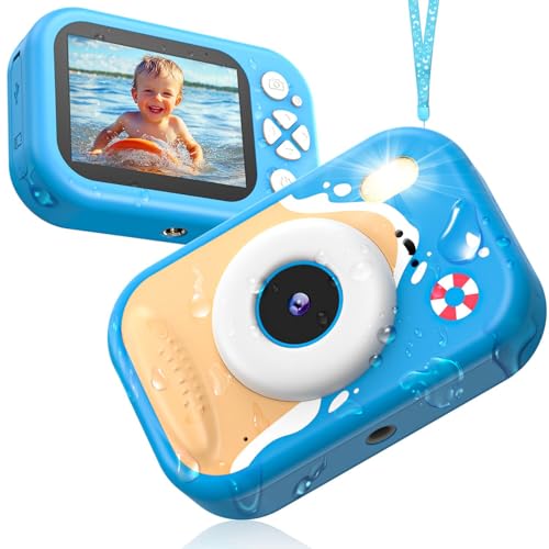 Kids Camera Waterproof, IP68 Underwater Camera for Kids Aged 3-12, HD Kids Digital Camera with 1080P Video Recording, Durable ABS Material, Pool Toys for Boys Girls with 32GB Card(Blue) Blue