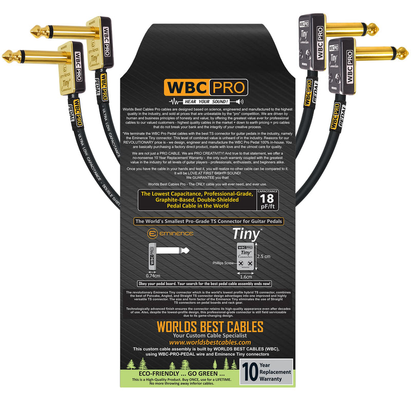 2 Units - 12 Inch - WBC-PRO-Pedal – 22 AWG - Low-Cap (18pF/ft) – Pro-Grade – Graphite-Based - Dual-Shielded Pedal, Effects, Patch, Instrument Cable with Eminence Tiny Gold Plated Angled TS Connectors