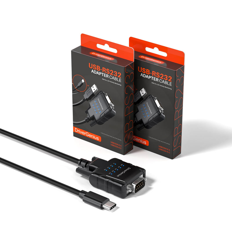 DriverGenius SerialPulseX USB-C to RS232 DB9 Adapter, 9-LED (2-Pack) | Full-Pin RS232 Signal Support for Stable Communication with IT Systems, Legacy Device Connectivity & Modem Compatibility 2 Pcs/Pack, (9xLED, C)