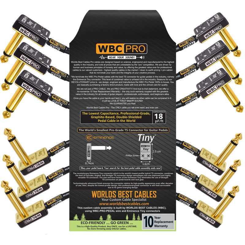 6 Units - 4 Inch - WBC-PRO-Pedal – 22 AWG - Low-Cap (18pF/ft) – Pro-Grade – Graphite-Based - Dual-Shielded Pedal, Effects, Patch, Instrument Cable with Eminence Tiny Gold Plated Angled TS Connectors