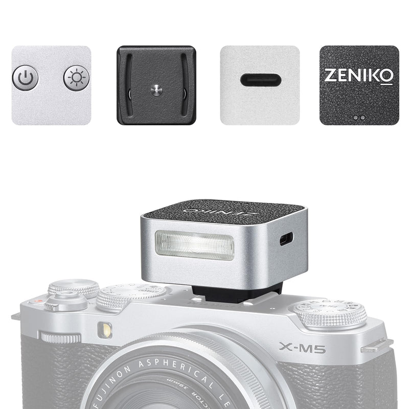 [AUSTRALIA] - Zeniko ZF04 Lightweight On-Camera Flash,Mini Flash Speedlite, CCT 6500K±200K,372 Full-Power Flash Light with Universal Hot Shoe Mount Fit for Canon, Nikon, Sony, Fuji,Leica Cameras (Silver) Silver 