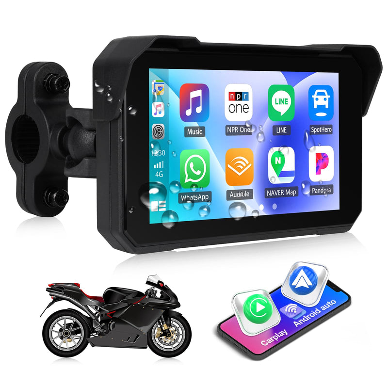 CAMECHO Motorcycle Carplay Screen, Wireless CarPlay Android Auto for Moto, 5" Waterproof Touchscreen Portable Car Stereo Support Dual Bluetooth, Siri, Google Assistant