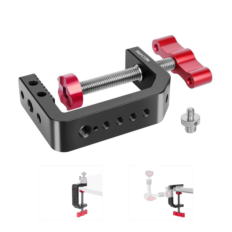 [AUSTRALIA] - C Clamp Desk Camera Mount, Aluminum Table C-clamp with 1/4" 3/8" Thread, Desktop DSLR Mount for Photo Studio Video Camera, Light Stand, Desk, Rods, Shelves, Bike, Max Clamp 2.36" (62021) 