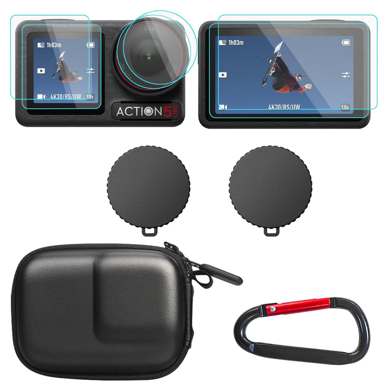 [AUSTRALIA] - OSMO Action 5 Pro Accessories, PU Portable Mini Carrying Bag Case, Lens Screen Protectors (6 Pack) Comatible with DJI Osmo Action 5 Pro, Rubber Lens Cap Cover for DJI Action Camera Accessory for DJI Osmo Action 5 Pro 