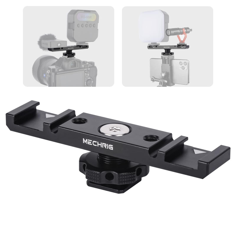 [AUSTRALIA] - Dual Cold Shoe Extension Bar Mount, Aluminum Dual Hot Shoe Mount Bracket with 1/4" Thread & Cable Slot, Cold Shoe Bracket for DSLR Camera LED Video Light Microphone Monitor (62034) 