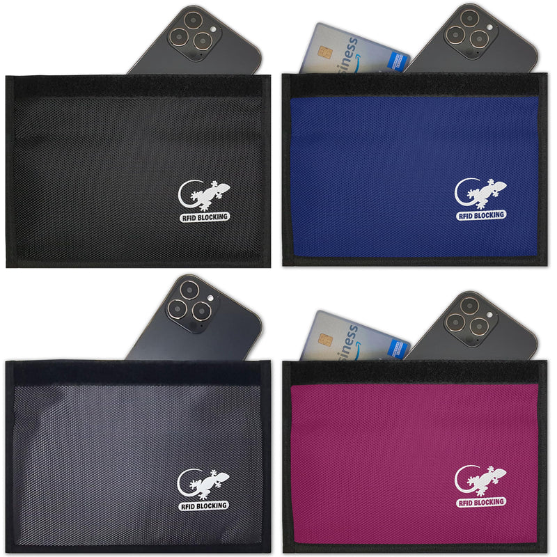 Faraday Bag Anti-Tracking GPS RFID Car Key Signal Blocker Wallet Shielding Pouch Protective Case for Cell Phone Car Key FOB, Data Privacy, Electronic Device Security (4 PACK - FAMILY PACK) 4 PACK - FAMILY PACK