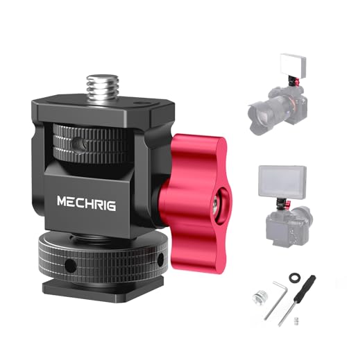 Mini Camera Monitor Mount with Cold Shoe, Aluminum Field Monitor Mount with 1/4″ Screw for LED Light Mic Cage, Cold Shoe Adapter 360° Swivel & 180° Tilt Damping (with Knob 63142) With Knob