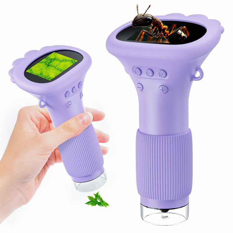 Kids Microscope Digital Camera, 1000X Handheld Camera Microscope for Kids with 2'' Screen, Educational Magnifying Glass Toy Christmas Birthday Gifts for Age 3 4 5 6 7 8 9 10 11 12 Girls Boys - Purple