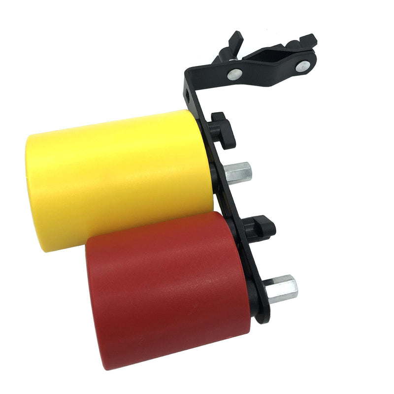 Plastic Percussion Cowbell with Clamping Mount Bracket Kit Include 3.27inch Red Jam Block, 4.4inch Yellow Jam Block and L Shape Percussion Mount Bracket for Drum Set Double Plastic Red-Yellow