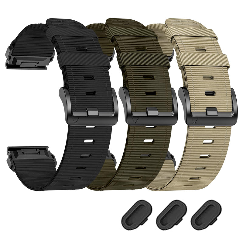 Nylon 22mm Bands Compataible with Tactix 8/Fenix 8 Pro AMOLED 47mm/7 Pro/7/6 Pro/6/5 Plus/5/Fenix E,Quickfit Sport Watch Strap for Quatix 8 7 Pro 47mm/Forerunner 970/965/955/945/Descent G2/G1 3pack1