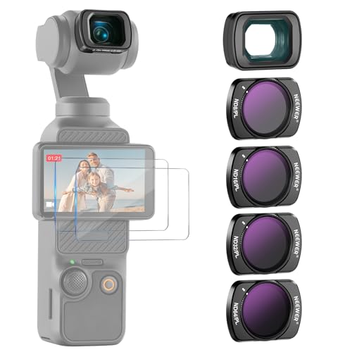 NEEWER ND/PL Filter Set & 0.75X Wide Angle Lens Compatible with DJI Osmo Pocket 3 / Pocket 4 / Xtra Muse, ND8/PL ND16/PL ND32/PL ND64/PL Polarized Neutral Density Accessories, FL-B07 0.75X Wide Angle Lens&ND/PL