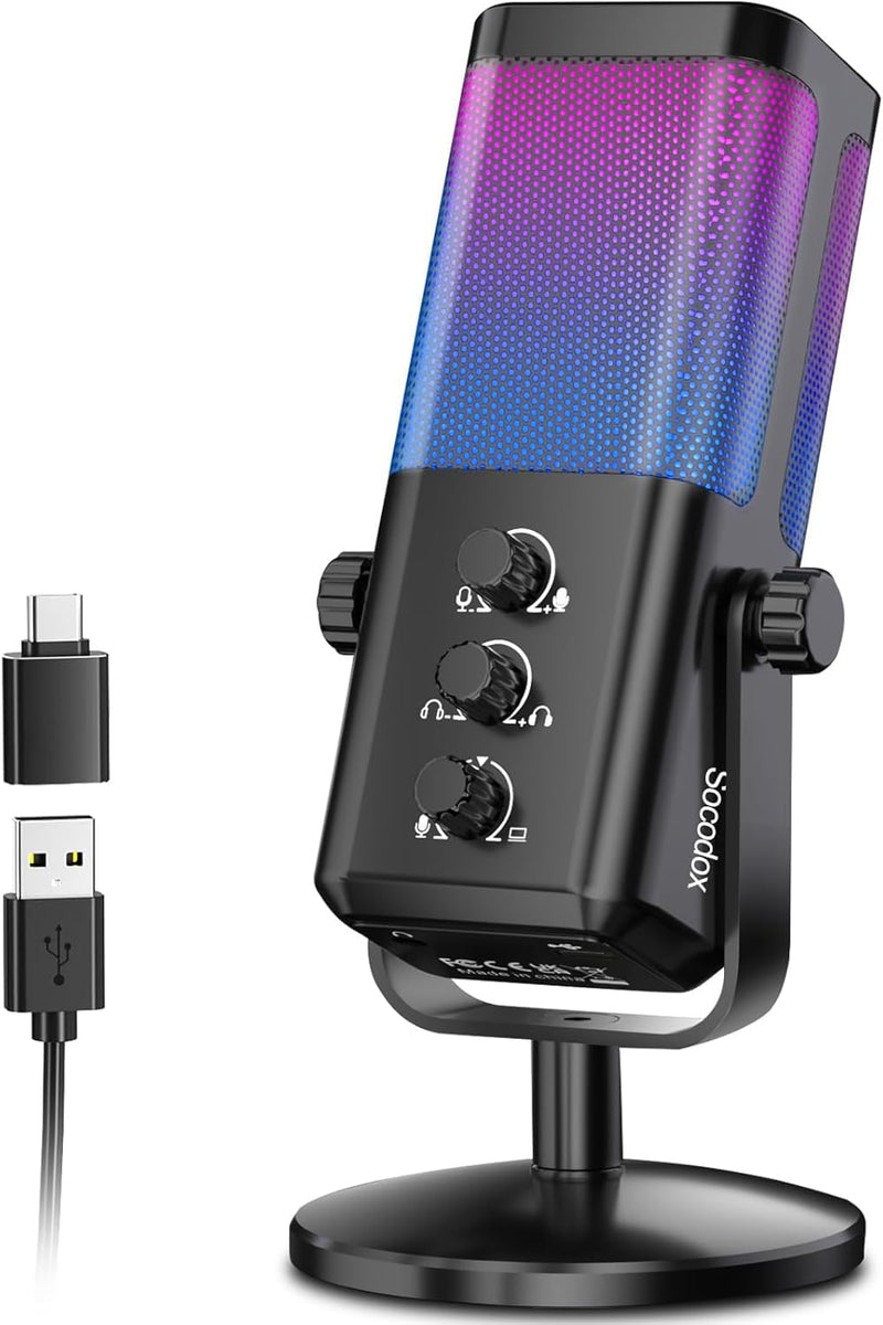 USB Gaming Microphone with Game Chat Balance, RGB Condenser Mic with Noise Cancellation, Quick Mute & Monitoring, for Streaming/Discord/Twitch/Podcast/Videos/ASMR, for PC/Computer/PS4/PS5/Mac