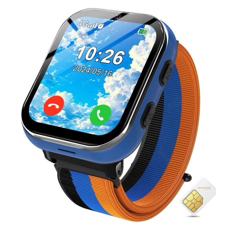 PTHTECHUS Smart Watch for Kids, 4G Smartwatch with Phone Call, SOS, Camera, Music Player, Learn Card, and Puzzle Games, Suitable for Boys and Girls Ages 4-12 Years Old Purple Blue (No GPS)