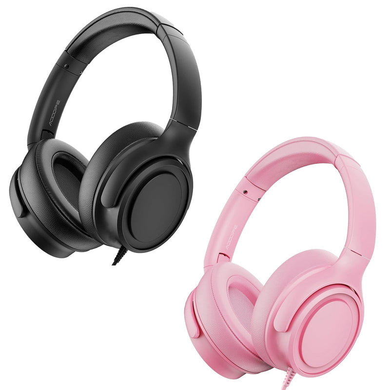 ADOOPE Wired Over-Ear Headphones with USB C Connector, Hi-Fi Stereo Sound, Noise-Isolating Ear Cups, Comfortable Fit for USB C Devices (Black + Pink)