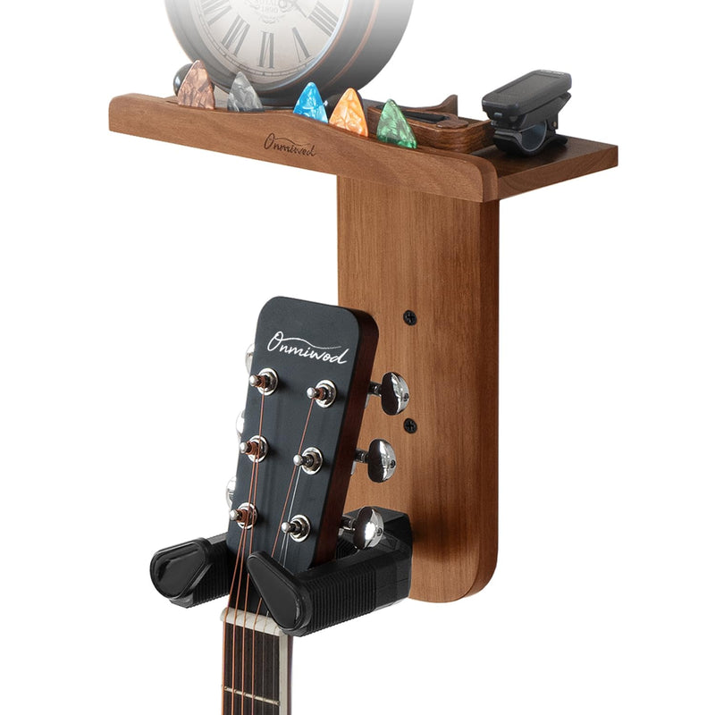 Guitar Wall Mount, Auto Lock Guitar Hanger, Wood Guitar Wall Hangers Shelf with Pick Holder, Guitar Holder Wall Mount for Acoustic, Electric Guitar, Ukulele, Bass, Mandolin Gift Acacia Wood