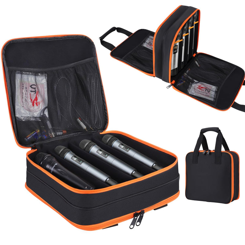 Microphone Case,Wireless Microphone Bag,Portable Storage Case,8 Slots Mic Carrying Box Bags-Travel Adjustable Foam Box,Fits Singing,Karaoke,Party(Bag Only)