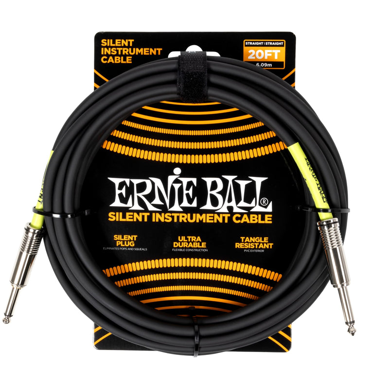 Ernie Ball Classic Silent Instrument Cable, Straight/Straight 20ft - Black 20 ft