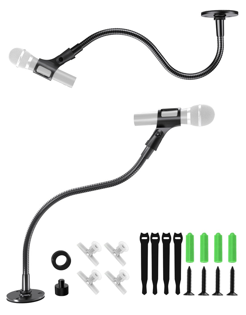 [AUSTRALIA] - 19" Gooseneck Mic Stand with Wall & Desk Flange Mount - Heavy-Duty Adjustable Microphone Arm, Universal Mic Holder & Cable Ties, 5/8 to 3/8 Adapter, Ideal for Podium, Podcasting Studio and Streaming 19-inch + Flange Mount 