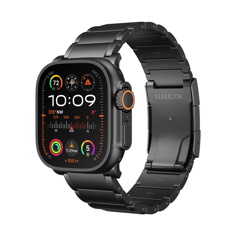 LULULOOK Titanium Ultra 3/2/1 Watch Band for Apple Watch Bands for Men 49m | Titanium Metal Band for Men, Security Folding Clasp, DLC Coating & Adjustable Link Fit fits wrists 5.9–8.5 inches(150–215mm) Black