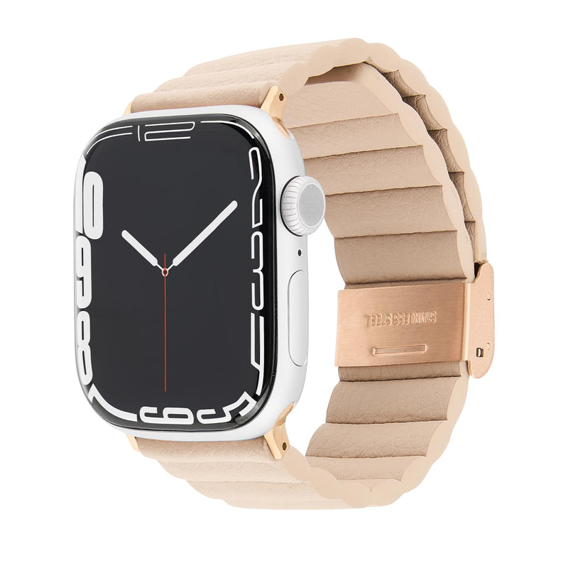 Case-Mate Apple Watch Band for Women - Compatible with 38mm-42mm iWatch Series 11/10/9/8/7/6/5/4/3/2/1/SE - Textured Vegan Leather - Easy to Install - Logo-Engraved Clasp Signature Ridge Band - Beige