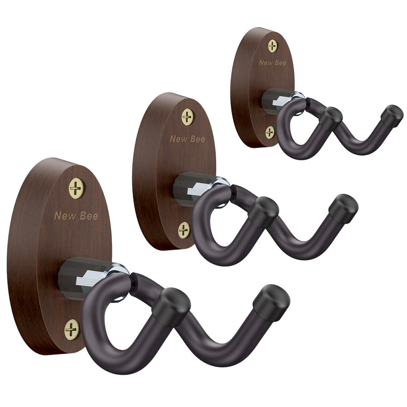 New bee Guitar Wall Mount, Guitar Hanger Wall Hook Holder Stand Bracket with Screw Fits All Size Ukulele Bass Mandolin Banjo 3PCS Brown