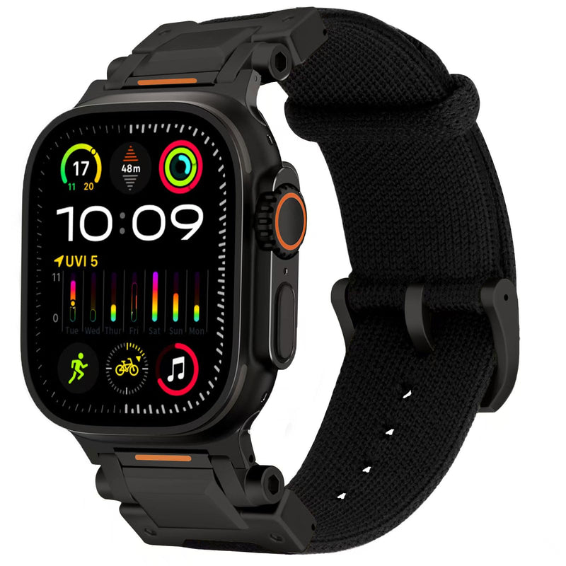 ACESTAR Titanium Clasp Titanium Connectors Tricot Band Compatible with Apple Watch Ultra 2 / Ultra 49mm / Series 10 46mm, DLC Coating Ti Trail Series 39g 26mm Wide Knitted Textile Band 49mm/46mm/45mm/44mm Black/Black