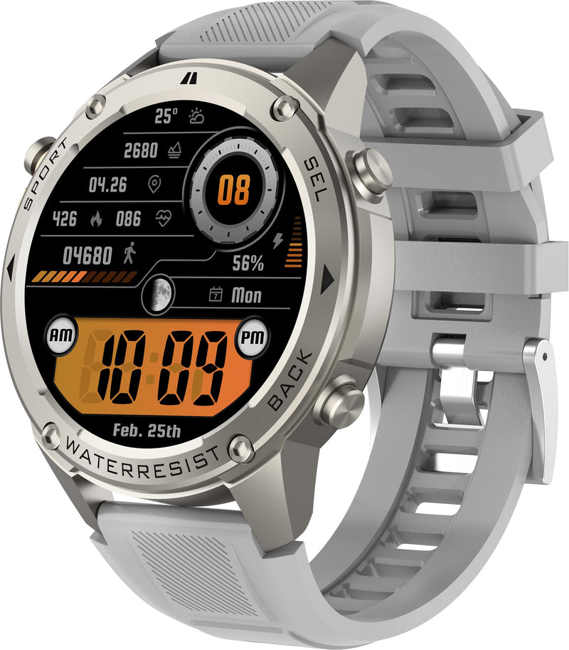 GPS Smart Watch Running Watches, Military Smart Watches with Bluetooth Call Heart Rate Monitor Pedometer Step Counter, Barometer Altitude Compass Smartwatches for Android iOS Phones Silver