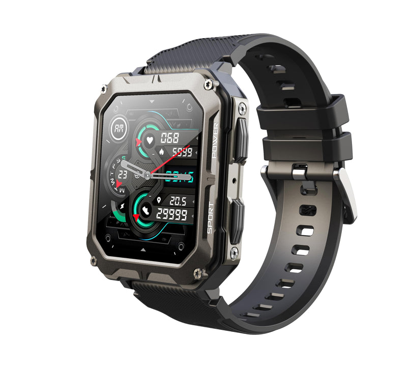 Gravity C20 Pro 1.83" Rugged Smartwatch, IP68 Waterproof, Bluetooth Call, AI Voice, 100+ Sports Modes, Heart Rate & Sleep Monitoring, Shockproof, Fitness Tracker for iOS & Android (Black)