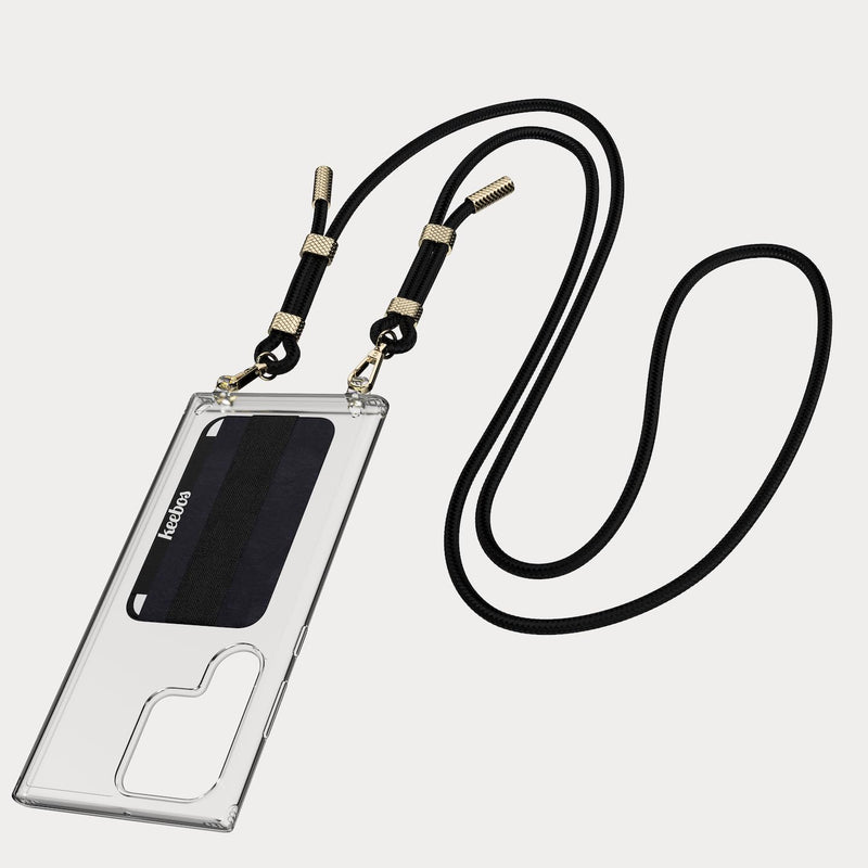 Keebos 2.0 - Crossbody Phone Case with Card Wallet and Newly Improved Detachable Strap Design (Clear Case, Black Strap) - Size Galaxy S25 Ultra