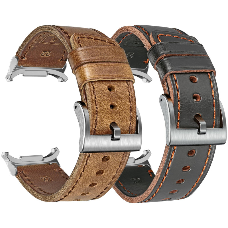 Band Compatible with Samsung Galaxy Watch Ultra 2/1 47mm (2026/2025/2024), Vintage Horween Leather Wristband Replacement Strap for Galaxy Watch Ultra Men Women Black+Natural / Silver Buckle Galaxy Watch Ultra 47mm (2026/2025/2024)