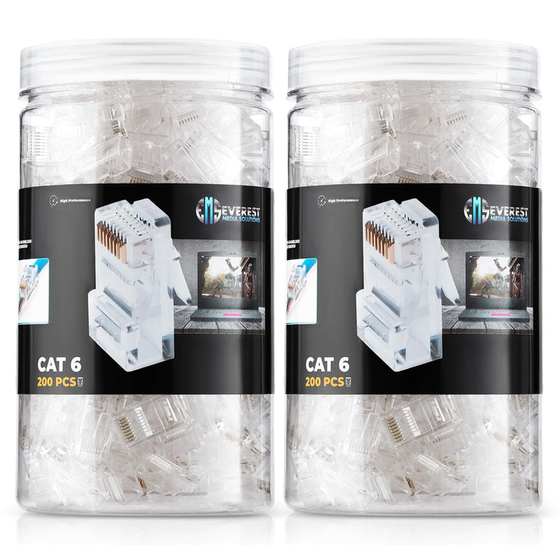 Everest Cat6 RJ45 Pass Through Connector 400-Pack - EZ Cat 6 Pass Through RJ45 Connectors - cat 6 connectors - Ethernet Connector - Ethernet Plug - for Solid or Stranded UTP Network Cable Quantity 400