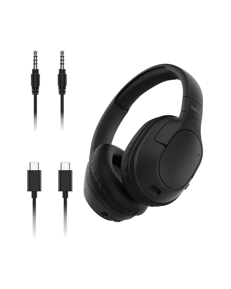 Belkin SoundForm Surround Wireless Over-Ear Headphones | Over-ear Bluetooth headphones, foldable design, recycled materials, multipoint, travel, home, office, commute Black