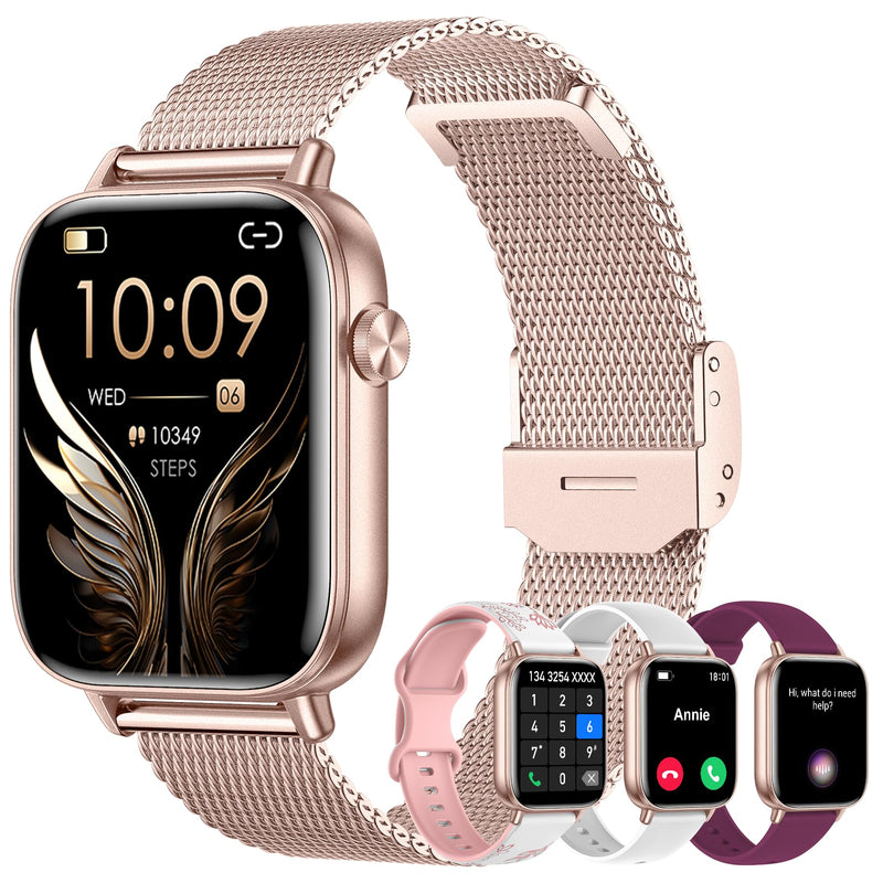 Smart Watch for Women (Answer/Make Calls),1.83" Touch Screen Fitness Tracker with 4 Bands, Heart Rate/Sleep/Step Tracking, 100+ Sports Modes Smartwatches for Android iOS (Rose Gold) ROSE