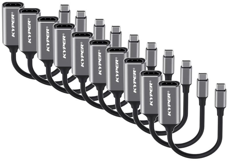 Kyper USKyper-484K USB C to HDMI Adapter 10-Pack 4K@30Hz Type-C to HDMI Cable Compatible with Thunderbolt 3/4 MacBook Pro/Air iPhone 15 Pro Max Dell XPS HP ThinkPad Surface iPad Pro Bulk HDTV