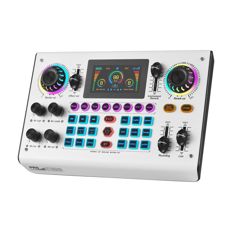 [AUSTRALIA] - Sound Board Audio Mixer 48V Phantom Power Live Sound Card RGB Light BT Wireless Plug and Play for Live Streaming Podcasting Recording Content Create Gaming Rechargeable 