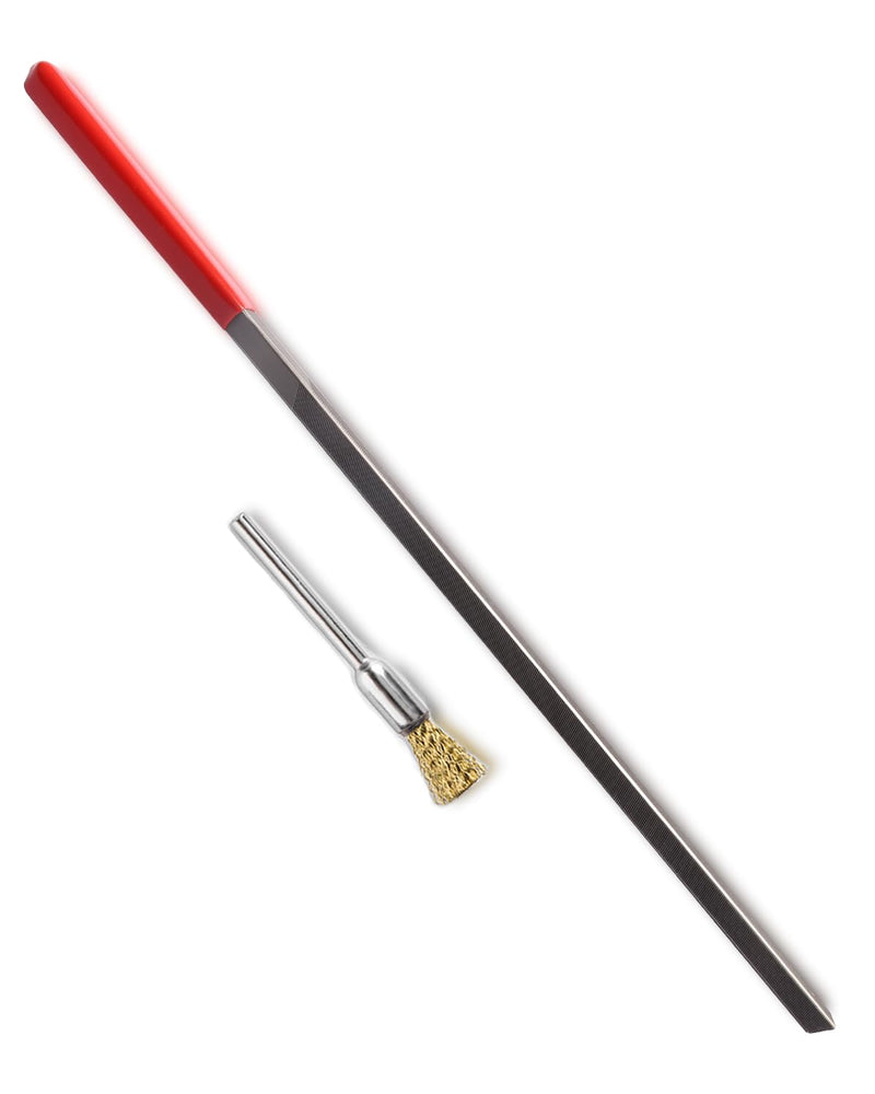 Trianglar Guitar Frets End Dressing File with Brass Wire Brush, 7inch Traditional 3-sided Frets Crowning, Fretend Shaping Tool for Electric, Acoustic Bass Guitars on All Frets