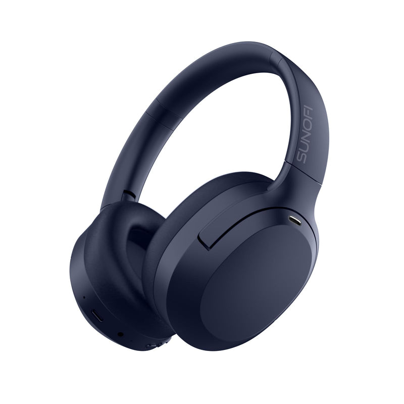 Hybrid Active Noise Cancelling Headphones, Wireless Over Ear Bluetooth Headphones with Mic, 40H Playtime, Hi-Res Audio, Deep Bass, Foldable Comfort Fit Ear Cups for Travel, Office, Home (Blue) Blue