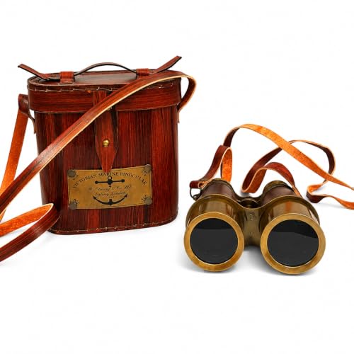 Antique Marine Victorian Binoculars Handmade Buffed Leather Cover Belt 5 inches Brass Home & Office Decor
