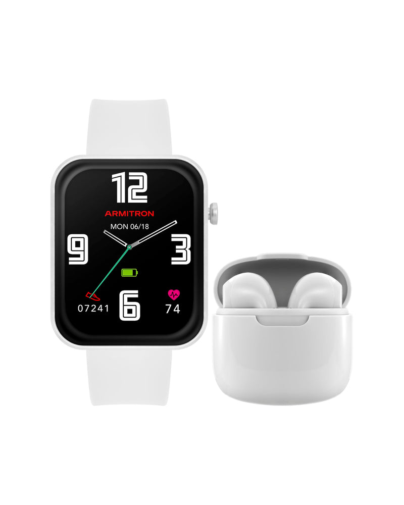 Armitron Connect Boom Smartwatch and Earbuds, Health and Fitness Tracker, Sport Modes, Water Resistant and More White