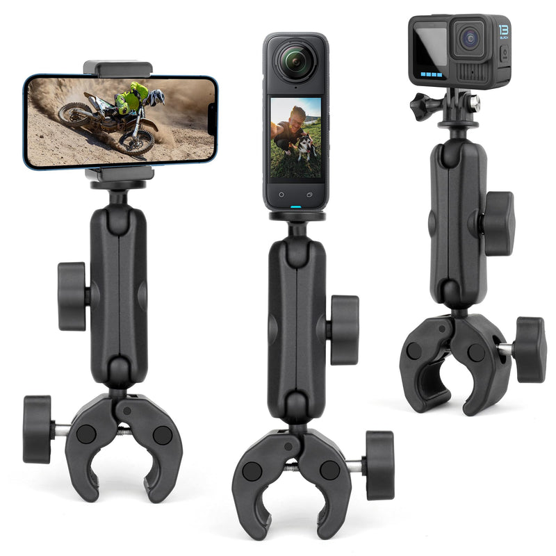 SOONSUN Super Clamp Mount with Dual 360° Ball Heads & Phone Holder, Heavy-Duty Camera Clamp Mount for GoPro Hero 13 12 11 10 9, Insta360, DJI Osmo, DSLR, Smartphones & Action Cameras