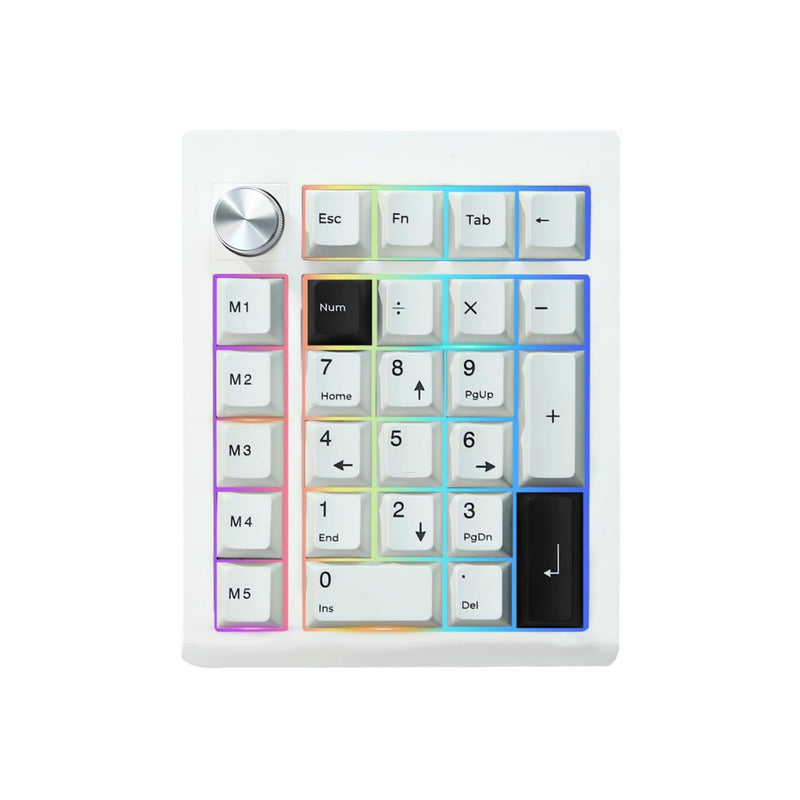 GMK26 Mechanical Numpad,VIA Macro Keypad BT5.0/2.4ghz/Type C Wireless Number Pad RGB HotSwap Numeric Keypads with Knob,PBT Keycaps Gasket Rechargeable Number Keypad for PC Laptop Desktop (White) White