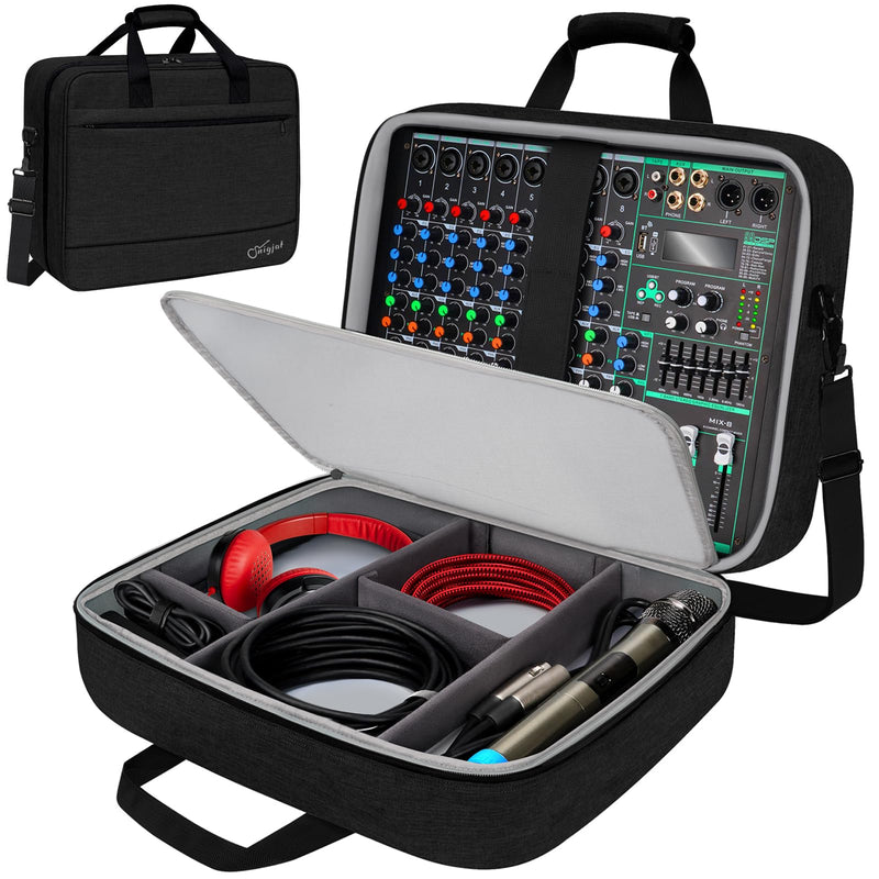 SNIGJAT Audio Mixer Case (Size:15.5"x 13" x 6"), Protective DJ Mixer Bag with 10mm Padding, Large-Capacity Recording Equipment Bag Soft with Adjustable Storage for Cables, Podcast Gear and Mics, Black