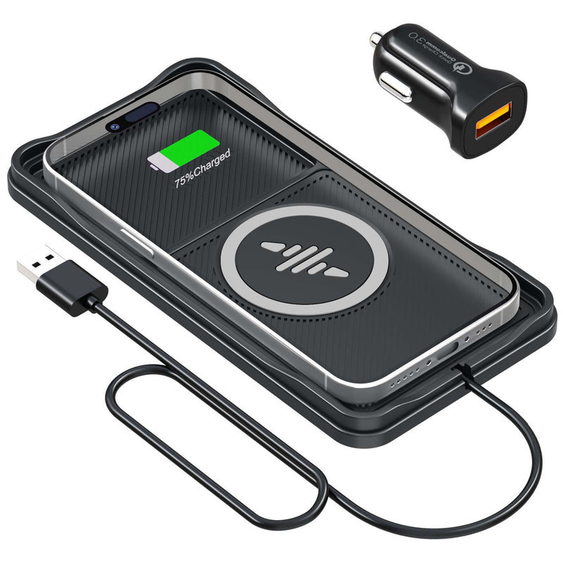 Wireless Car Charger Pad, LANSEMKU 15W Fast Wireless Charging Pad for Car, Non-Slip Smart Safe Phone Charger Mat with 20W Car Adapter, Compatible with iPhone 16 15 14 13 12 Pro Max AirPods, 30CM Cable Black-30CM Cable