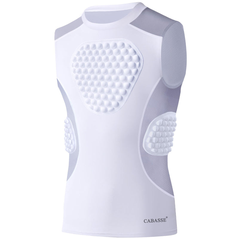 [AUSTRALIA] - Cabasse Youth Padded Protective Shirt, Chest Rib Protector Heart Guard Sternum Shirt for Football Paintball Baseball Small White/Grey 
