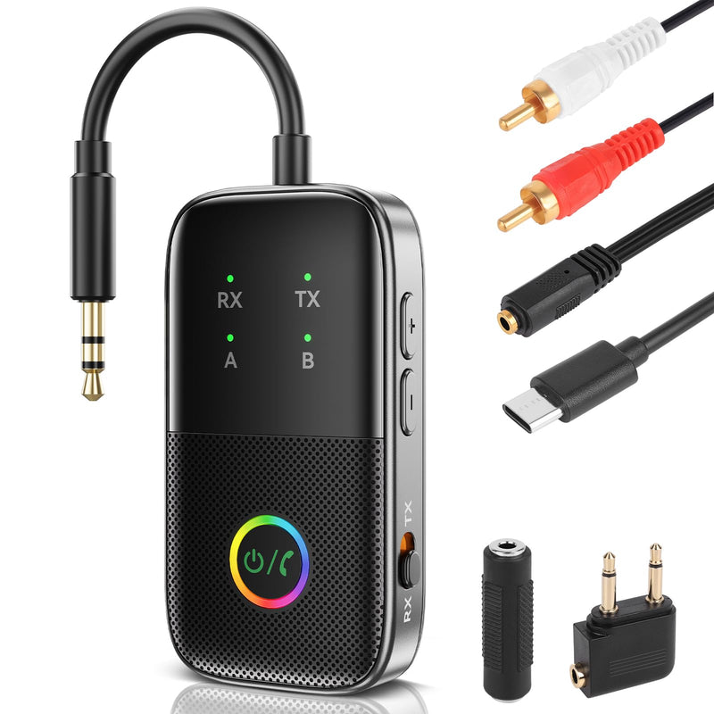 [AUSTRALIA] - Bluetooth 5.2 Transmitter Receiver aptX Adaptive/Low Latency/HD Bluetooth Adapter Support 2 AirPods Phones, Wireless Audio Receiver 3.5mm Aux Headphone Jack Adapter for Airplane Travel/TV/Home Stereo A5-PRO 