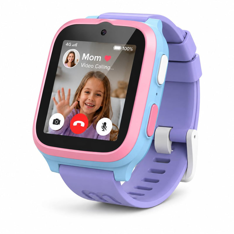 myFirst Fone S3+ Kids Smart Watch 4G GPS Smartwatch for Kids, with eSIM | Video Voice Call, 2MP Camera, GPS Tracking, Text, Waterproof eSIM Dual Band, Gift for Boys Girls Age 8-12 (Cotton Candy) Cotton Candy