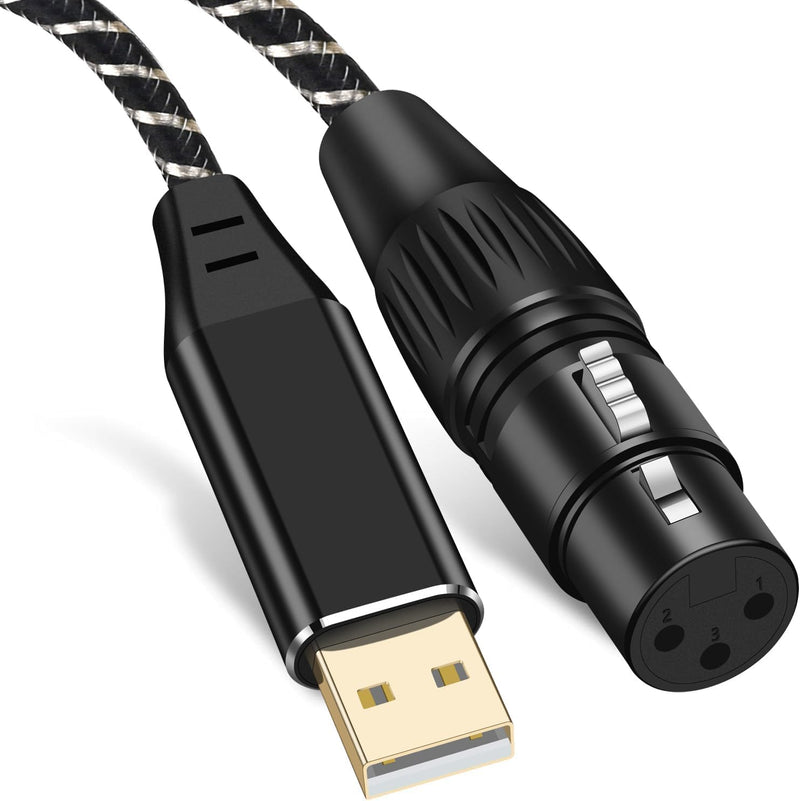 USB Microphone Cable, 10FT XLR to USB Cable,XLR Female to USB A Mic Link Converter Cable for Microphones or Recording Karaoke Sing 10Feet Silver